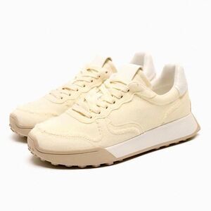 Zara Off White Fabric Sneakers Running Shoes Size 9